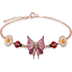 Pgd0000070118 Papatya Uğur Böceği Ve Kelebek Desenli Bileklik 925 Ayar Gümüş