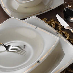 Kütahya Porselen Bone Mare 10605 Altın Desen 62 Parça Yemek Takımı Kare