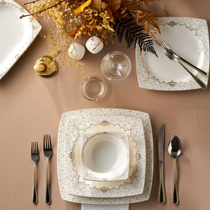 Mühür Fine Cream 60 Parça 12 Kişilik Porselen Yemek Takımı Gold Kare