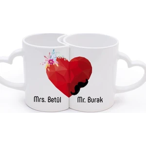 Nobby Star Sevgililer Günü Beyaz Isimli Kalpli Çift Kupa Bardak