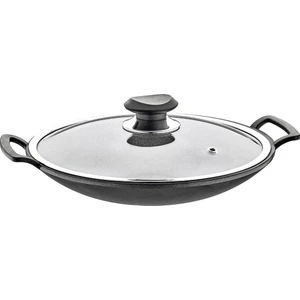 Oms 3228 Granit Cam Kapaklı Kavurma Sacı Tava 34CM Gri