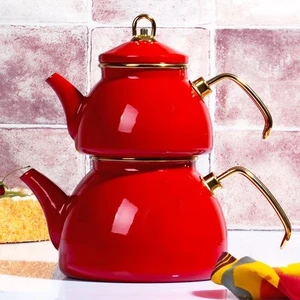 Kitchen Word Dolmabahçe Keyfi Ala Emaye Çaydanlık Seti Kırmızı