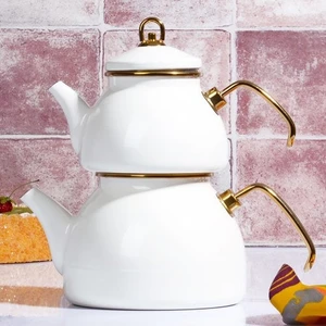 Kitchen Word Dolmabahçe Keyfi Ala Emaye Çaydanlık Seti Krem