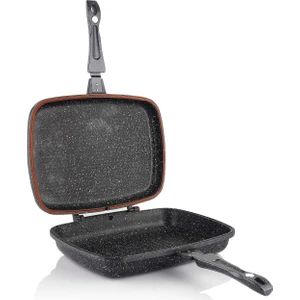 Grillpan Çift Taraflı Yanmaz Yapışmaz Kare Grill Tava - 32 cm - Gri