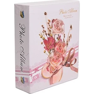 10 x 15 Ebatında 100'lük Kutulu Çiçek Desenli Fotoğraf Albümü Pembe