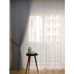 Caserta Home Seyrek Pile 1/2 Grek 553 Gri Tül Fon Perde - 70 x 280 cm