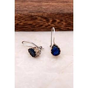 Sümer Telkari Safir Taşlı Elişi Damla Gümüş Küpe 4240