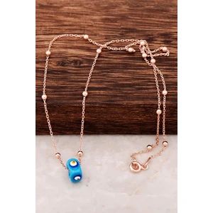 Sümer Telkari Cam Göz Dorissa Rose Gümüş Trend Kolye 6441