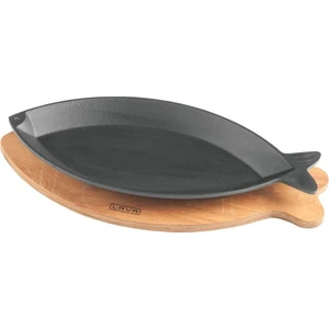 Döküm Balık Şekli Servis Tabağı 16 x 32 cm Ahşap Altlıklı