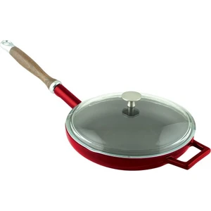 Döküm Kızartma Tavası Çap 24 cm Ahşap Saplı Glaze Kırmızı