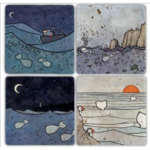 Oscar Stone Doğaltaş Bardak Altlığı  4'lü Set 10 x 10 cm