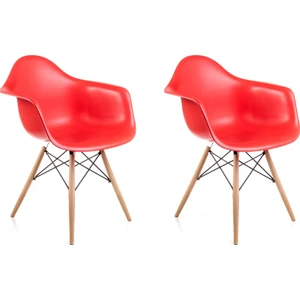 Dorcia Home Kolçaklı Kırmızı Eames Sandalye  2 Adet  Cafe Balkon Mutfak Sandalyesi