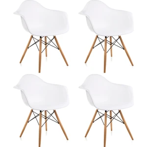 Dorcia Home Kolçaklı Beyaz Eames Sandalye  4 Adet  Cafe Balkon Mutfak Sandalyesi