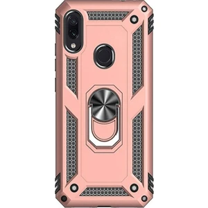 Case Street Xiaomi Redmi Note 7 Kılıf Çift Katmanlı Yüzüklü Tank Vega Koruma + Nano Glass Bronz