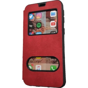 Tekno Grup Samsung Galaxy A50s Kılıf Kapaklı Pencereli Elit Kılıf - Kırmızı