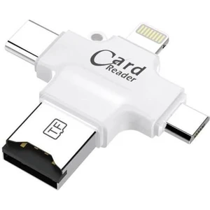 Lightning Micro USB Type-C Tf 4'lü Kart Okuyucu Reader - Beyaz