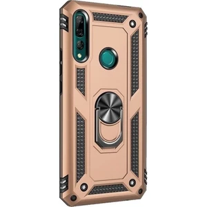 Case Street Huawei Y9 Prime 2019 Kılıf Çift Katmanlı Yüzüklü Tank Vega Koruma Kılıf+ Nano Glass Ekran Koruyucu Gold
