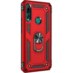 Case Street Huawei Y9 Prime 2019 Kılıf Çift Katmanlı Yüzüklü Tank Vega Koruma Kılıf+ Nano Glass Ekran Koruyucu Kırmızı