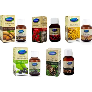 5'li Saç Bakım Yağı Seti (Tatlı Badem Yağı 50 ml + Hint Yağı 50 ml + Defne Tohumu Yağı 50 ml + Çam Terebentin 50 ml + Ceviz Yağı 50 ml