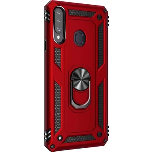Samsung Galaxy A20s Kılıf Military Ring Holder - Kırmızı