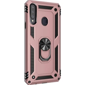 Samsung Galaxy A20s Kılıf Military Ring Holder - Rose Gold