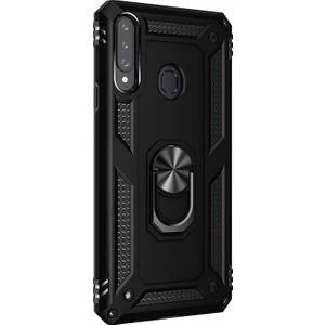 Samsung Galaxy A20s Kılıf Military Ring Holder - Siyah
