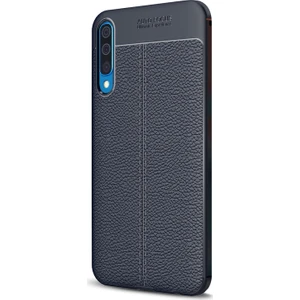 Samsung Galaxy A30s Kılıf Deri Dokulu Silikon - Lacivert