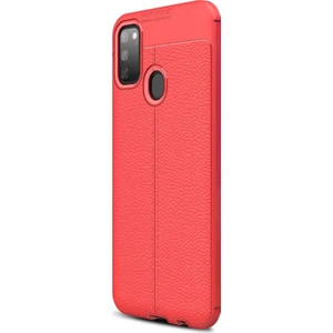 Samsung Galaxy M30s Kılıf Deri Dokulu Silikon - Kırmızı