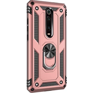 Xiaomi Redmi K20 Kılıf Military Ring Holder - Rose Gold