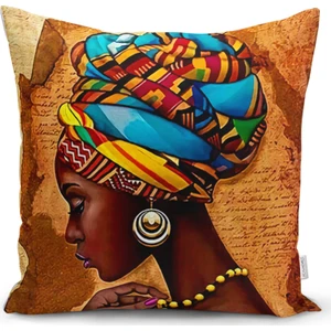 African Woman Çizimli Dijital Baskılı Modern Yastık Kırlent Kılıfı
