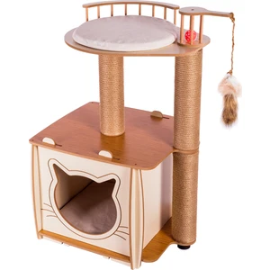 Pati Homes Pro Köşk Kedi Evi Tırmalamalı Bej