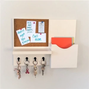 Eblo Home 40 cm Beyaz El Yapımı Ahşap Çok Amaçlı Antre Askılık Anahtarlık