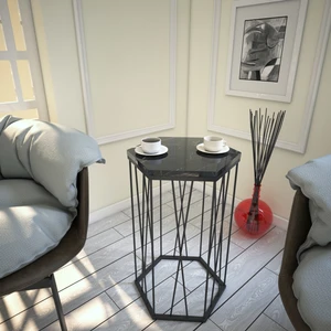 Pasific Home Cetrus Yan Sehpa, Metal Servis Sehpası, Siyah Mermer