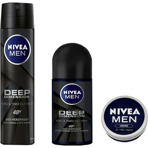 Men Deep Dimension Sprey Deodorant Erkek 150 ml + Nivea Men Deep Dımensıon Roll - On Deodorant Erkek 50 ml + Nivea Erkek Krem 30 ml