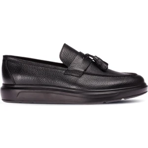 Deri Püsküllü Siyah Comfort Erkek Loafer