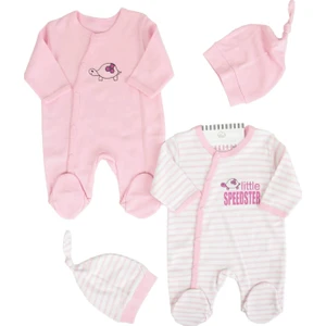 Kaplumbağalı Çizgili Pembe Kız Bebek Tulum Takım