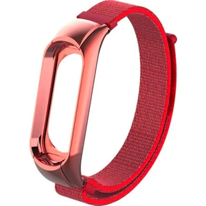 Mi Band 3 Bilekli Yapışkanlı Kumaş Kayış Kordon - Kırmızı