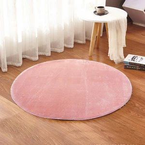 80 x 80-cm Yuvarlak Düz Renk Peluş Pofuduk Kaymaz Jel Taban Pembe Renk Halı