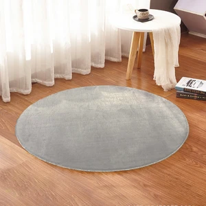 80 x 80-cm Yuvarlak Düz Renk Peluş Pofuduk Kaymaz Jel Taban Gri Renk Halı