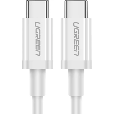 UGREEN USB-C to USB-C 60W 3A QC PD Hızlı Şarj Kablosu, 1 Metre, Beyaz -