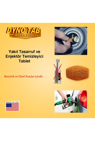 Dyno Tab Benzin & Dizel Yakıt Tasarruf ve Enjektör Temizleyici (2 depoluk) Made in USA
