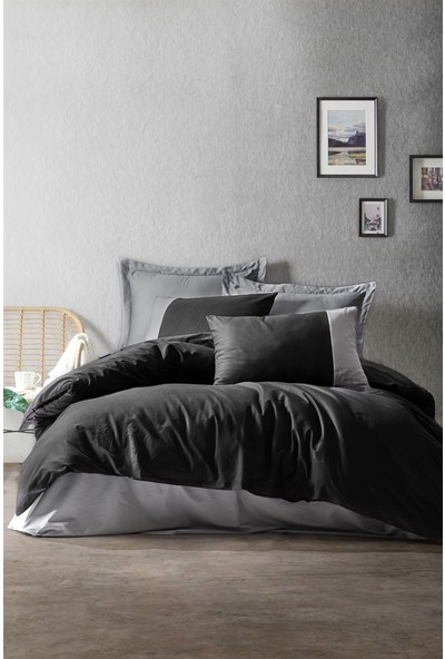 Cotton Box Plain Ranforce Çift Kişilik Nevresim Takimi Siyah Gri