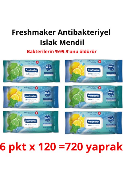 Freshmaker Antibakteriyel Islak Havlu Mendil 6 Paket 720 Yaprak