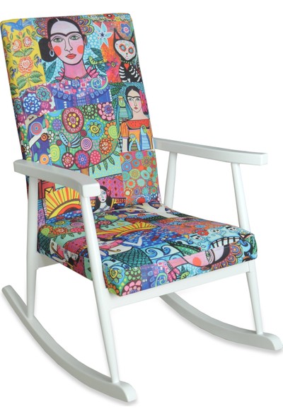Asedia Trend Lake Beyaz Frida Döşemeli Sallanan Sandalye Emzirme Koltuğu Baba Koltuğu