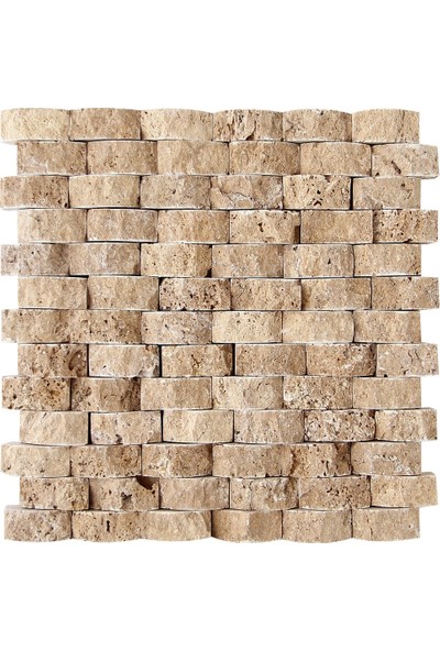 Doğal Dekor Bombeli 23 x 48 mm Traverten Doğal Taş Patlatma Duvar Kaplama Fileli Mozaik