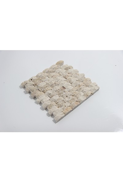 Doğal Dekor Bombeli 23 x 48 mm Traverten Doğal Taş Patlatma Duvar Kaplama Fileli Mozaik