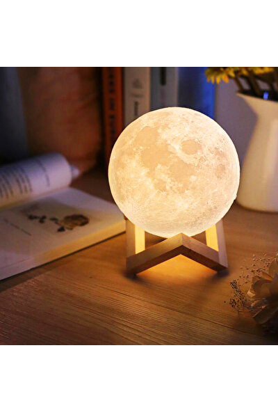 Lodos Medya Ahşap Ayaklı Dokunmatik Şarjlı Ay Küre Gece Lambası