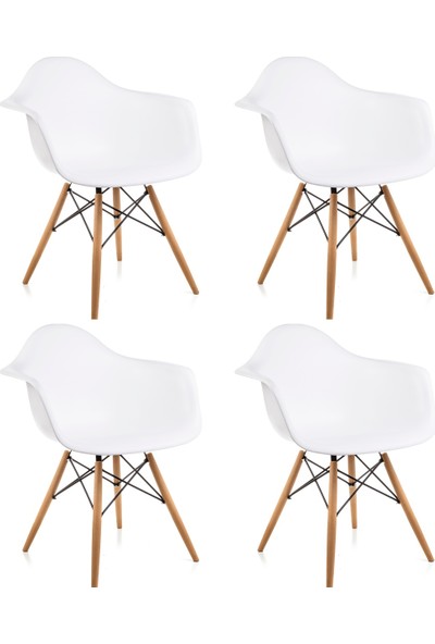 Dorcia Home Kolçaklı Beyaz Eames Sandalye 4 Adet Cafe Balkon Mutfak Sandalyesi