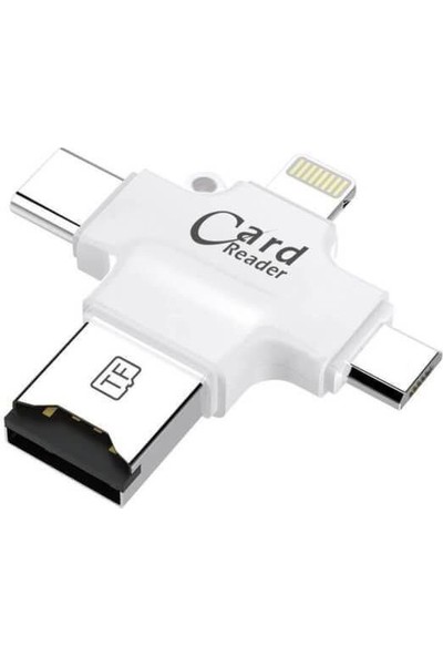 Sincap Lightning Micro USB Type-C Tf 4'lü Kart Okuyucu Reader - Beyaz