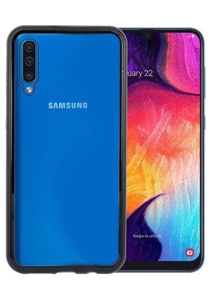 Samsung Galaxy A50s / A30s / A50 Kılıf 360 Tam Koruma Arkası Cam Şeffaf Mıknatıslı Devrim Siyah
